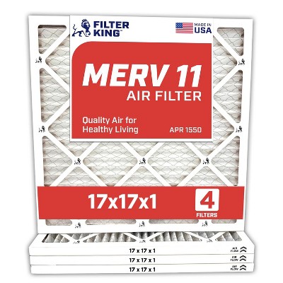 Filter King 17x17x1 Air Filter | 4-PACK | MERV 11 HVAC Pleated A/C Furnace Filters | MADE IN USA | Actual Size: 17 x 17 x .75"