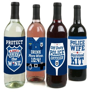Big Dot of Happiness Calling All Units - Police - Cop Birthday Party or Baby Shower Decor for Women and Men - Wine Bottle Label Stickers - Set of 4 - 1 of 4