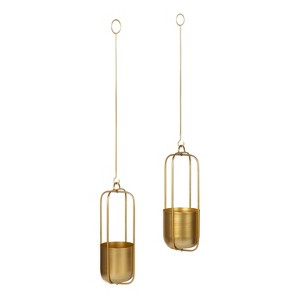 Kate and Laurel Nobrey  Metal Hanging Planter, 2 Piece, Gold - 1 of 4