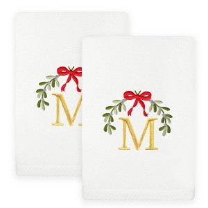 Linum Home Textiles Christmas MISTLETOE MONOGRAM - Embroidered Luxury 100% Turkish Cotton Hand Towels (Set of 2) - 1 of 3