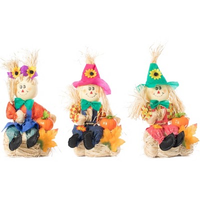 Gardenised Set of 3 Garden Scarecrows Sitting on Hay Bale