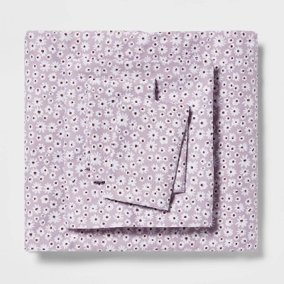 Queen Printed Microfiber Sheet Set Light Purple Daisy - Room Essentials™