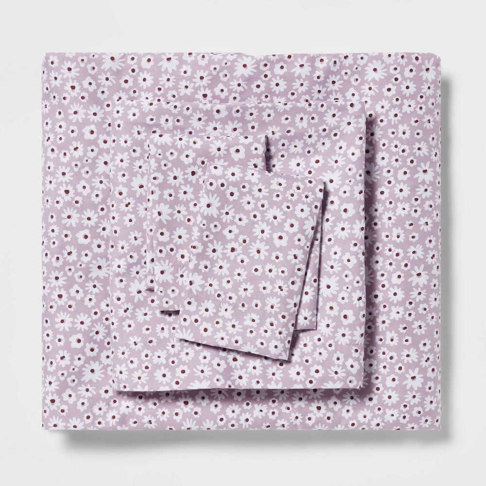 Photos - Bed Linen King Printed Microfiber Sheet Set Light Purple Daisy - Room Essentials™