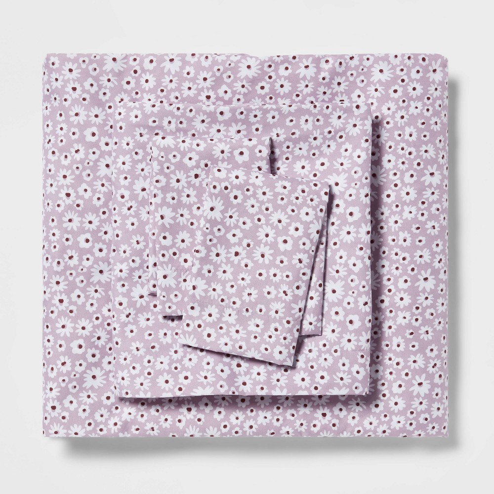 Twin/Twin XL Printed Microfiber Sheet Set Light Purple Daisy - Room Essentials&#8482;: Polyester, Botanical Pattern, OEKO-TEX Certified