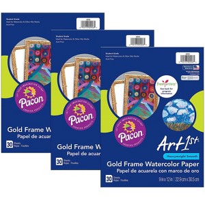 Pacon UCreate Watercolor Paper Gold Frame Grade K+ 30 Sheets Per Pack 3 Packs (PAC4926-3) - 1 of 2