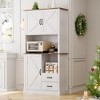 Pantry Cabinet with 2 Drawers and Open Shelves, Tall Freestanding Kitchen Pantry Cabinet with Microwave Shelf - 3 of 4