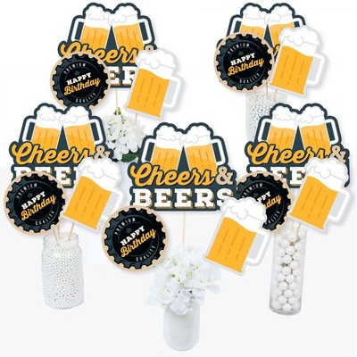 Big Dot of Happiness Cheers and Beers Happy Birthday - Birthday Party Centerpiece Sticks - Table Toppers - Set of 15