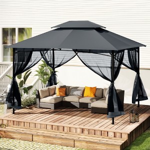 HAPPATIO Patio Soft Top Canopy Gazebo, Ventilated Double Roof & Mosquito Netting, Outdoor Gazebo with Metal Frame - 1 of 4