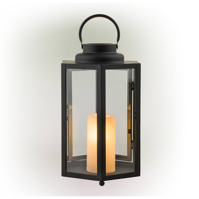 Alpine Corporation 9-in x 14-in Black Metal LED Light Outdoor Decorative  Lantern in the Outdoor Decorative Lanterns department at