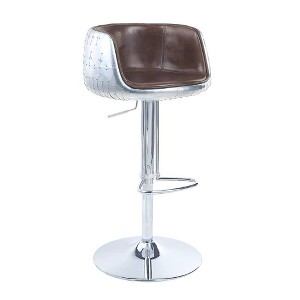 Acme Furniture 22" Brancaster Grain Leather Barstool Vintage Brown/Aluminum: No Assembly, Adjustable Height - 1 of 4