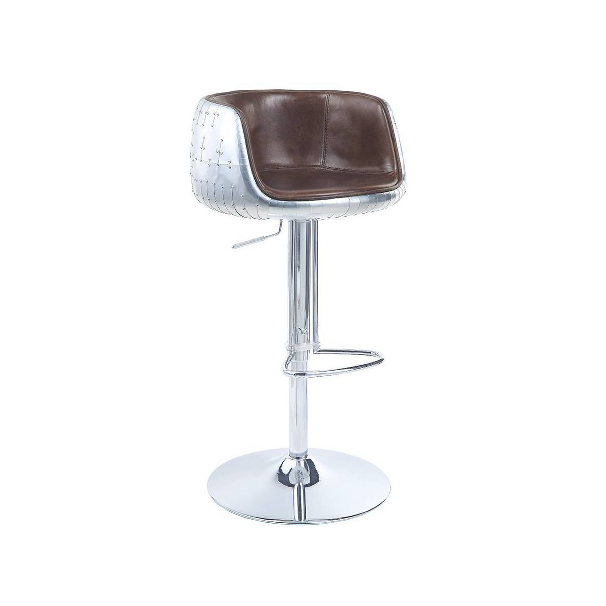 Acme Furniture 22" Brancaster Grain Leather Barstool Vintage Brown/Aluminum: No Assembly, Adjustable Height