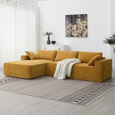 FONTOI Modular Sectional Sofas, L-shaped Sofa, Convertible Sleeper Couch, Compressed Sofa for Living Room Apartment Office, Yellow, 111.5"*32"*72"