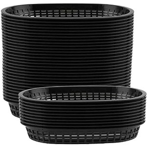 Aoibox 50 Pack Plastic Fast Food Serving Baskets, Oval Food Serving Basket for Bread, Fruits, Hot Dogs, BBQ, Fries, Black - 1 of 4