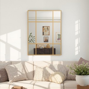 Iron Right Angled Rectangular Golden Window Frame Hanging Mirror 100x75x2cm - 1 of 4