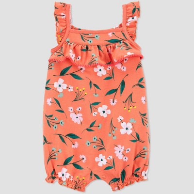 Image of Carter's Just One You® Baby Girls' Floral Romper - Coral Orange 3M