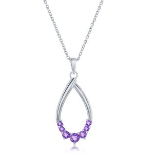 Simona Sterling Silver Pear-shaped Gemstone Necklace - Amethyst - Purple - 16+2 Inch - 1 of 2