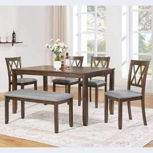 NicBex 6 Piece Rectangular Dining Set,Wooden Dining Table for 4 Upholstered Chairs and Bench with X-shaped Back,Dining Table Set for Kitchen - 1 of 4