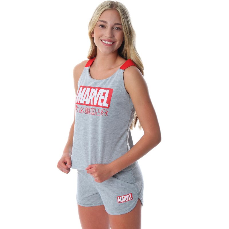 Marvel Comics Womens' Marvel Avengers Logo Tank Short Loungewear Pajama Set Grey, 1 of 6