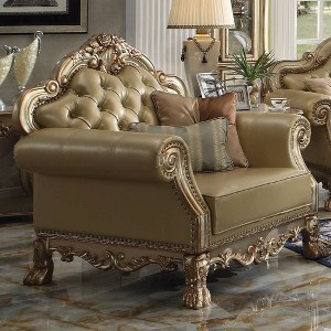 45" Dresden Accent Chair Bone Synthetic Leather/Gold Patina Finish - Acme Furniture: Tufted, No Assembly Required - 1 of 4