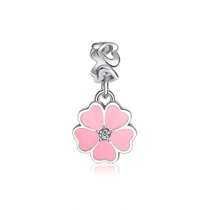 Flower Charm European Bead CZ Sterling Silver Pink Ginger Lyne Collection - 1 of 4