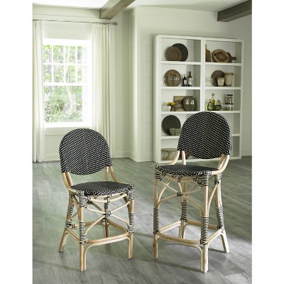 HomeStock 39.5 in.H Black Finish Low Back Metal Frame Barstool Rattan ...