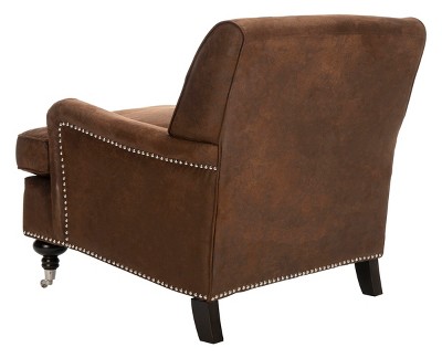 Espresso Birch Wood & Brown Faux Leather Armchair with Casters