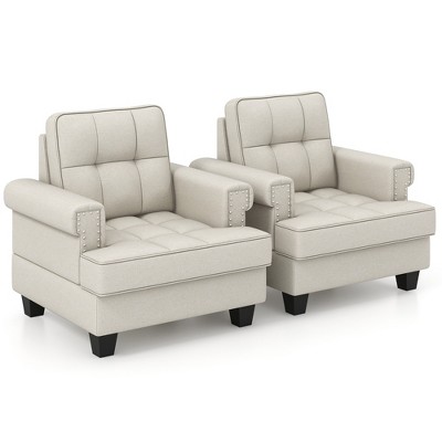 Tangkula 2 PCS Mid-century Modern Accent Armchair with Thick Pillow & Cushion Studded Chair