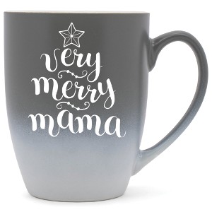 Elanze Designs Very Merry Mama Two Toned Ombre Matte Gray and White 12 ounce Ceramic Stoneware Coffee Cup Mug - 1 of 4
