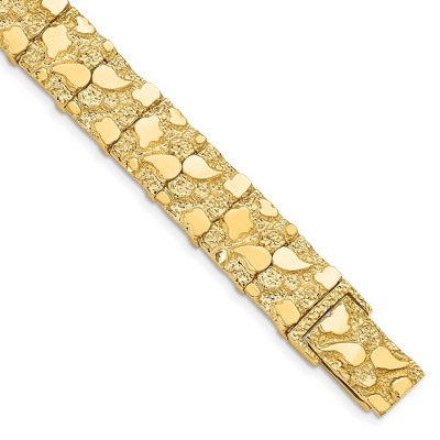 Black Bow Jewelry 12.5mm 14k Yellow Gold Nugget Link Bracelet, 8 Inch
