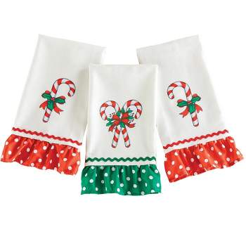 Collections Etc Festive Candy Cane Kitchen Hand Towels - Set of 3