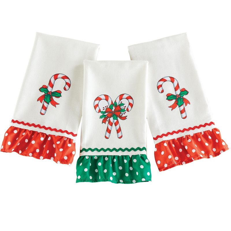 Collections Etc Festive Candy Cane Kitchen Hand Towels - Set of 3, 1 of 3