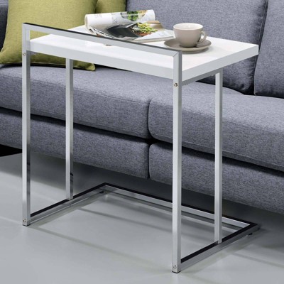Modern White Rectangular Wood Snack Table with Chrome Base