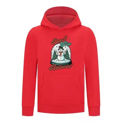 Everyday Kids Christmas Collection Don’t Stop Believin’ Pullover Hoodie – Holiday Snowman Sweatshirt