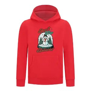Everyday Kids Christmas Collection Don’t Stop Believin’ Pullover Hoodie – Holiday Snowman Sweatshirt - 1 of 4