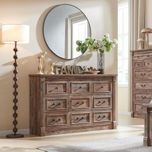 Mastgoal 55" Farmhouse Dresser with 9 Drawers, Large Rustic Wood Closet Storage with Roman Column for Bedroom - 1 of 4