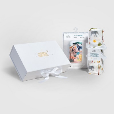Baby Gift Set, Crib Sheet & Swaddle Newborn Gift Box, Savanna Safari Theme