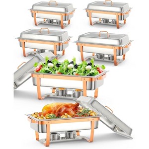 2/4/6-Pack 8QT Gold Stainless Steel Chafing Dish Set - Buffet Food Warmers with Lid Holder, Ideal for Catering, Weddings & Parties - 1 of 4