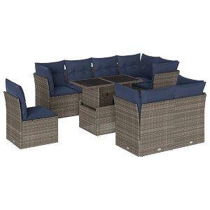 vidaXL Patio Sofa Set with Cushions Modular Outdoor Seating 9 Piece Poly Rattan - Gray without storage - 1 of 4