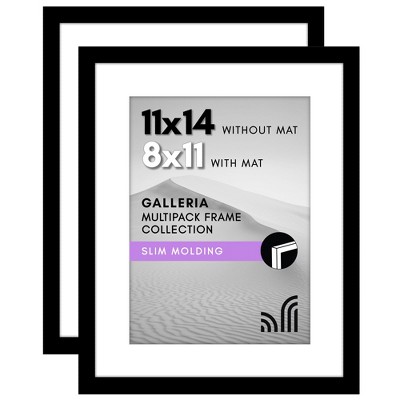 Americanflat 11x14 Picture Frame with Polished Plexiglass - Set of 2 - Use as 8x11 Frame with Mat or Display 11x14 Photo Without Mat - Black