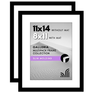Americanflat 11x14 Picture Frame with Polished Plexiglass - Set of 2 - Use as 8x11 Frame with Mat or Display 11x14 Photo Without Mat - Black - 1 of 1