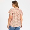 Women's Plus Size Summer Floral Print Pintucked Trim Front Ruffle Sleeve Tie Neck Casual Vacation Blouses - GRACE & GRANDEUR - 3 of 4
