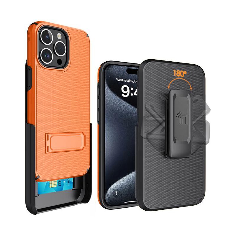 Nakedcellphone Combo for iPhone 15 Pro Max - Rugged Phone Cover with Stand and Belt Clip Holster, 2 of 11