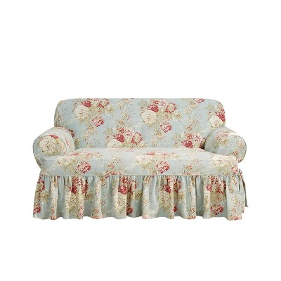 Ballad Bouquet T Cushion Loveseat Slipcover Rob's Egg - Waverly Home: Cotton Woven, Machine Washable, Indoor Use