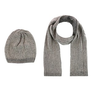 CTM Men's Ribbed Knit Mixed Wool Beanie and Scarf Set - 1 of 4