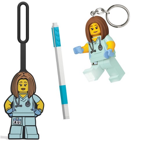 LEGO Nurse Gel Pen Blue Ink with Bag Tag and Keychain Gift Set