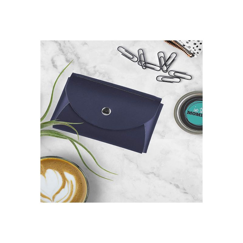 JAM Paper Italian Leather Business Card Holder Case with Round Flap Navy Blue Sold Individually, 4 of 6