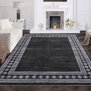 Modern Washable Area Rugs, Geometric Accent Carpet with Non-Slip Backing, Soft Low Pile Throw Rug Contemporary Bordered for Living Room Office - 1 of 4