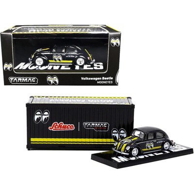 Volkswagen Beetle "Mooneyes" Black w/Yellow Stripes w/Container Case 1/64 Diecast Model Car by Schuco & Tarmac Works