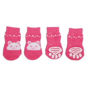 Unique Bargains Dog Cats Non-Slip Socks Rabbit Pattern Paw Protection and Traction Rose Red 4 Pcs - 1 of 4
