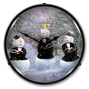 Collectable Sign & Clock | Snowman Caroling LED Wall Clock Retro/Vintage, Lighted - 1 of 4